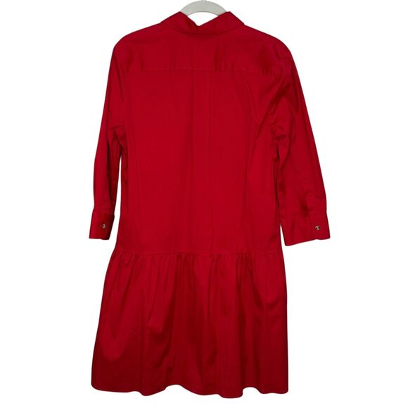 The Shirt Rochelle Behrens Dress Womens Medium Red Button Front Ruffle Hem - Picture 2 of 6